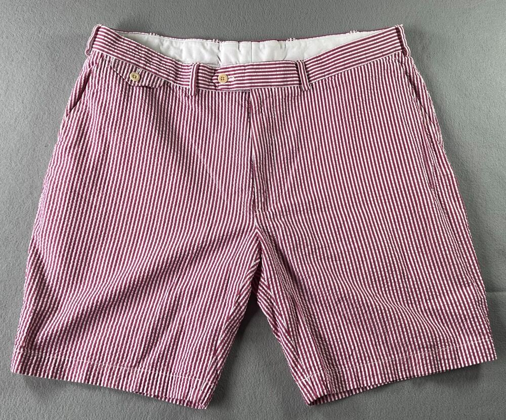 POLO GOLF Ralph Lauren Men's Seersucker Striped Shorts Pink White Size 40 Cotton